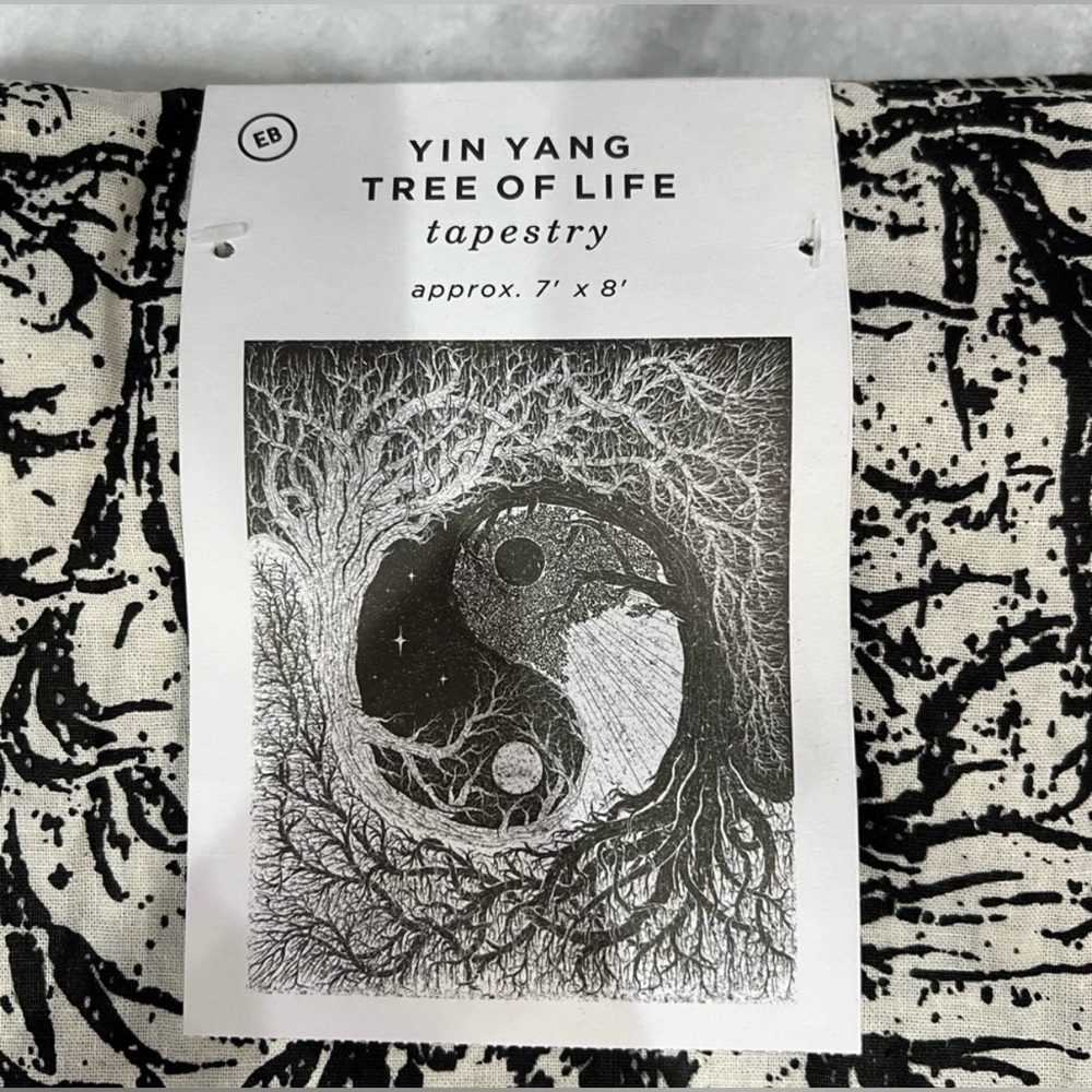 Ying Yang Tree of Life Black and Cream Wall Tapestry
